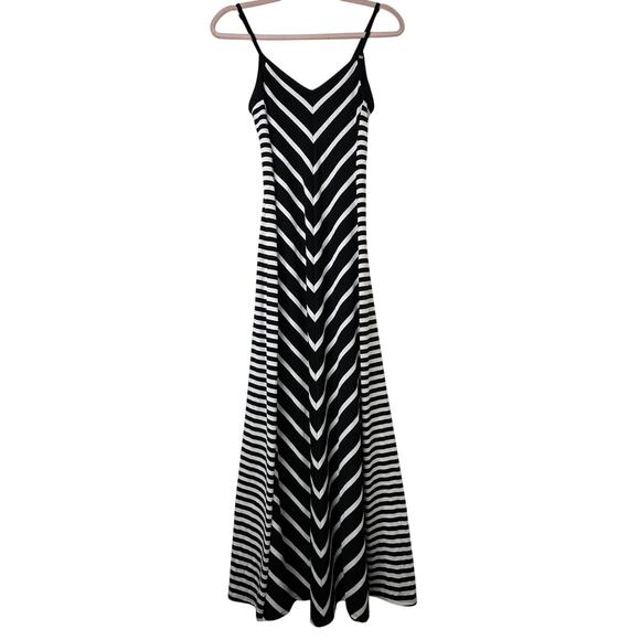 XS Guess Black White Striped Spaghetti Strap Maxi Dress Preppy Y2K Retro Resort - Picture 1 of 8